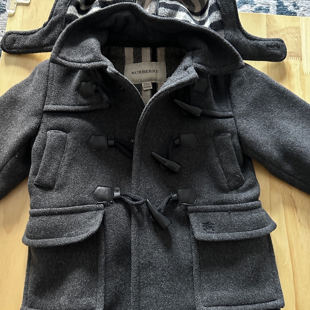 Toddler 2T Burberry Peacoat with Detachable Hood and Thick Wool Fabric